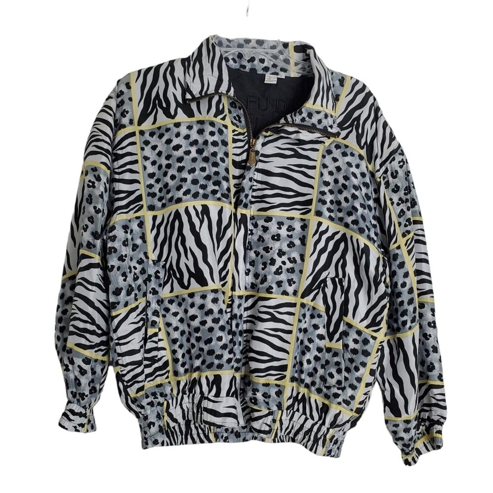 Vintage Fuda International Animal Print Lightweight Silk Bomber Jacket Size S